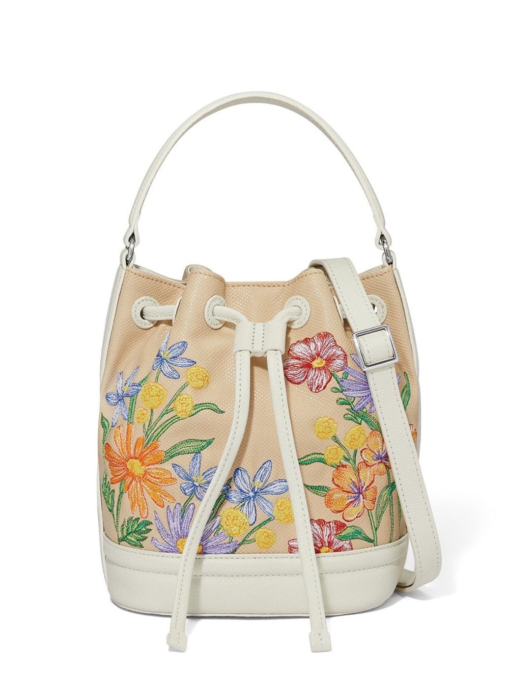 Nwt Brighton Betty Bucket Floral Embroidered Canvas & Leather Crossbody Bag $490